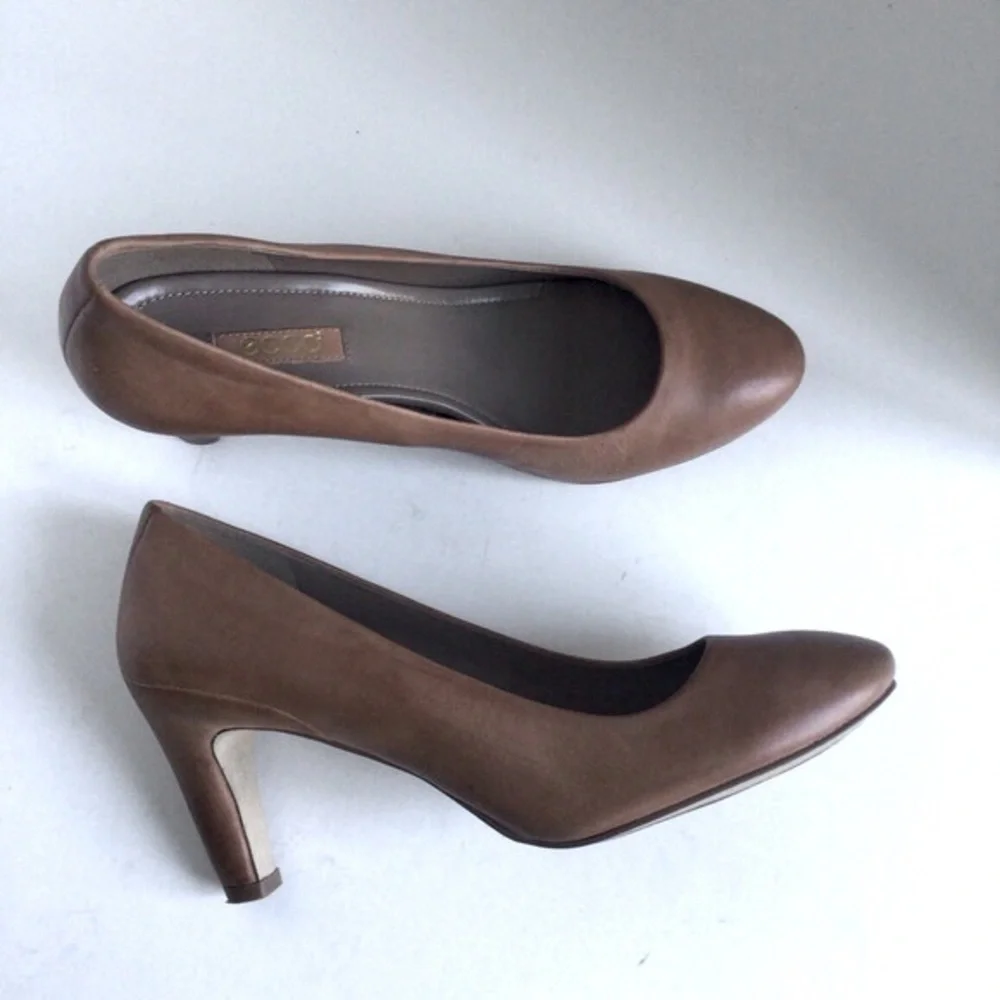 Ecco Leather Pump Round Toe High Heel Light Brown.EU 40/US 9/9.5 - Picture 8 of 13